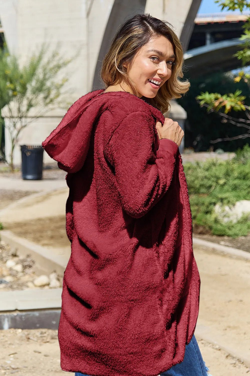 Alba Hooded Teddy Bear Jacket - Deep Red - Go - Dolly