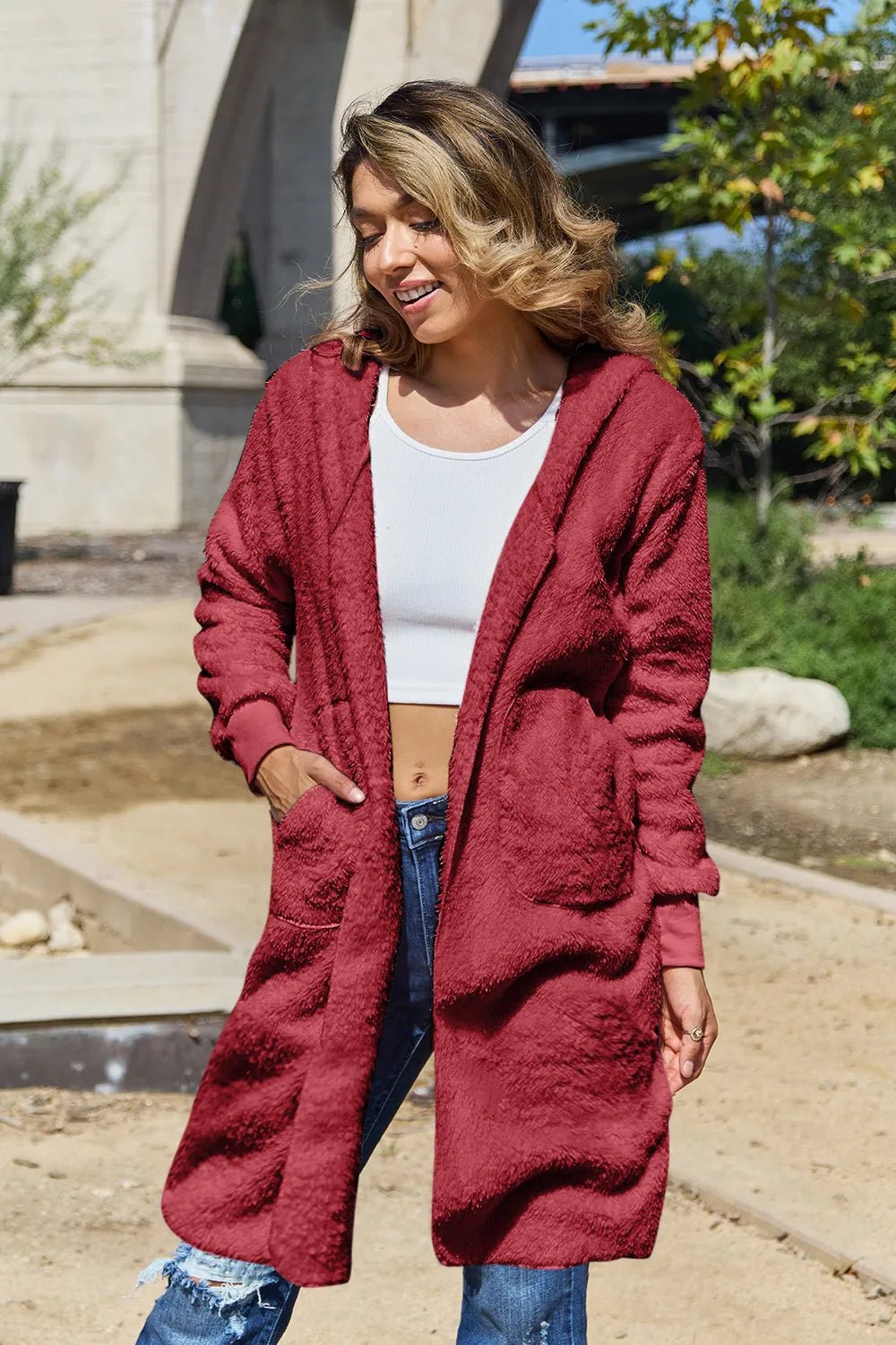 Alba Hooded Teddy Bear Jacket - Deep Red - Go - Dolly