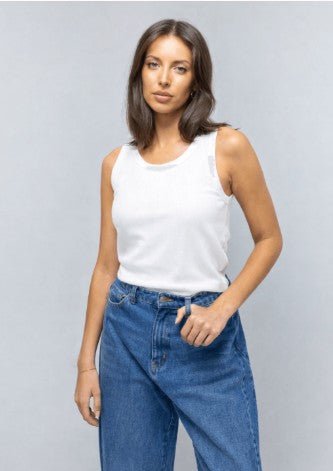 Alba Ribbed Tank - White - Go - Dolly