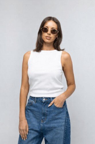 Alba Ribbed Tank - White - Go - Dolly