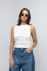 Alba Ribbed Tank - White - Go - Dolly