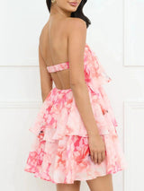 Aleya Strapless Mini Dress - Blue & Pink - Go - Dolly