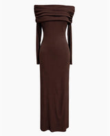 Allie Off The Shoulder Maxi Dress - Brown - Go-Dolly
