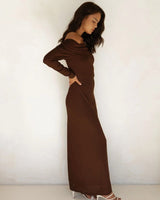Allie Off The Shoulder Maxi Dress - Brown - Go-Dolly