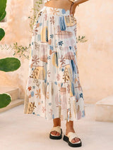 Close-up of the Asha Maxi Skirt’s print and high waist fit.