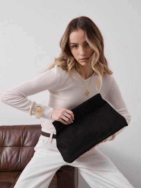 Becca Suede Clutch Bag - Black - Go - Dolly