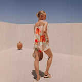 Side view of the Cali Shorts and Top Two Piece Set showing the soft, lightweight linen texture.