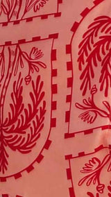 Close-up of palm print detail on Calico Watermelon Two Piece Set.