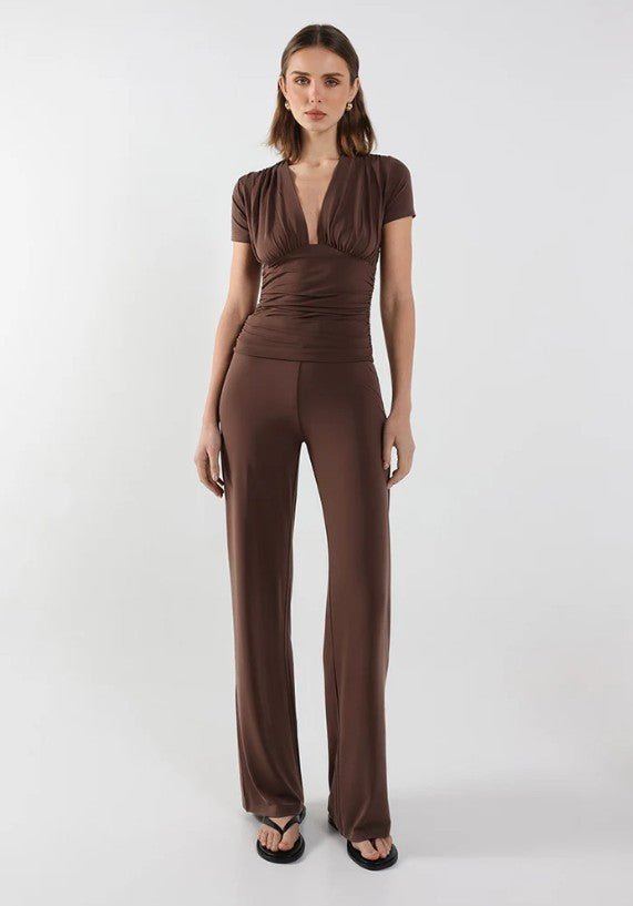 Caprice V Neck Top - Chocolate - Go-Dolly