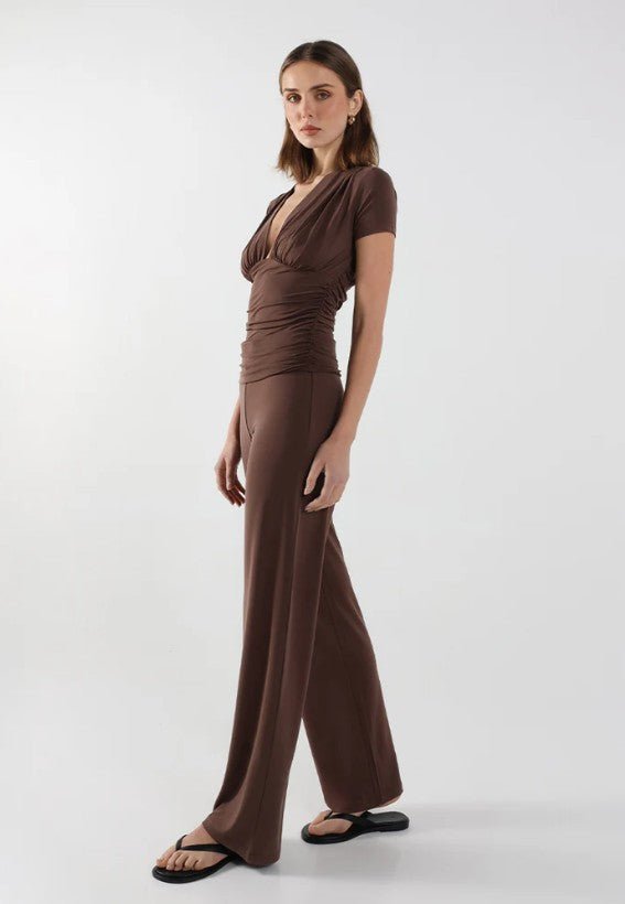 Caprice V Neck Top - Chocolate - Go-Dolly
