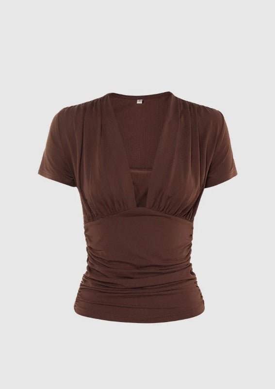 Caprice V Neck Top - Chocolate - Go-Dolly