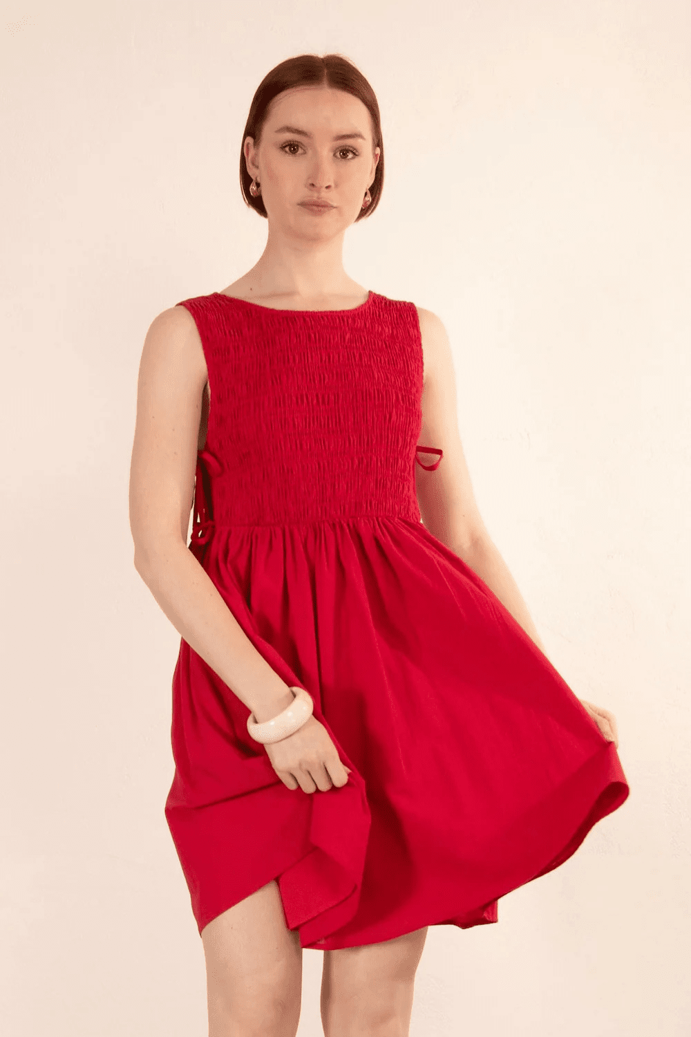 Carman Smocked Mini Dress - Red - Go - Dolly