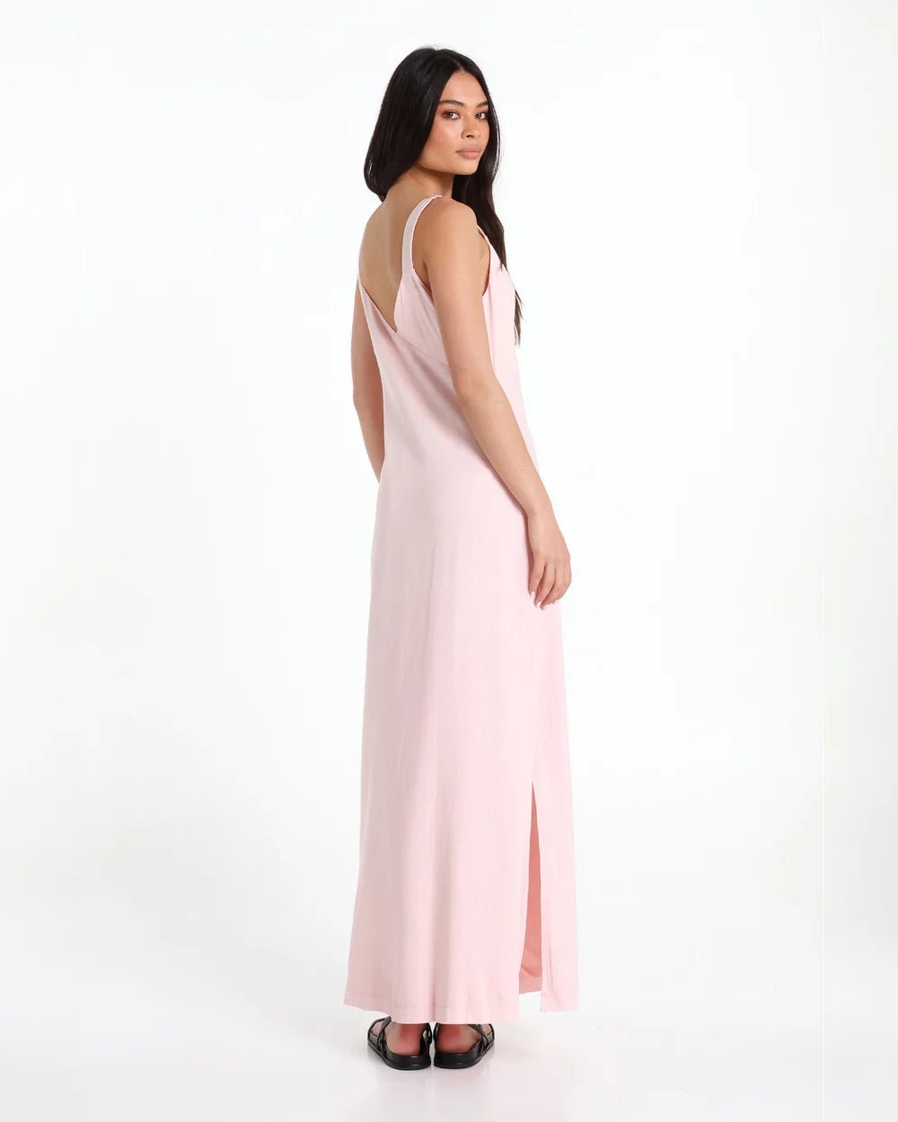 Celine Linen Blend Maxi Dress - Pink - Go-Dolly