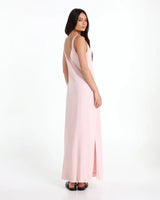 Celine Linen Blend Maxi Dress - Pink - Go-Dolly