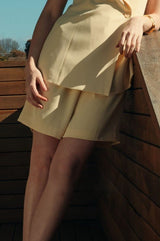 Close-up of the Clare Shorts Two Piece Set showing the high-waisted tailored fit.
