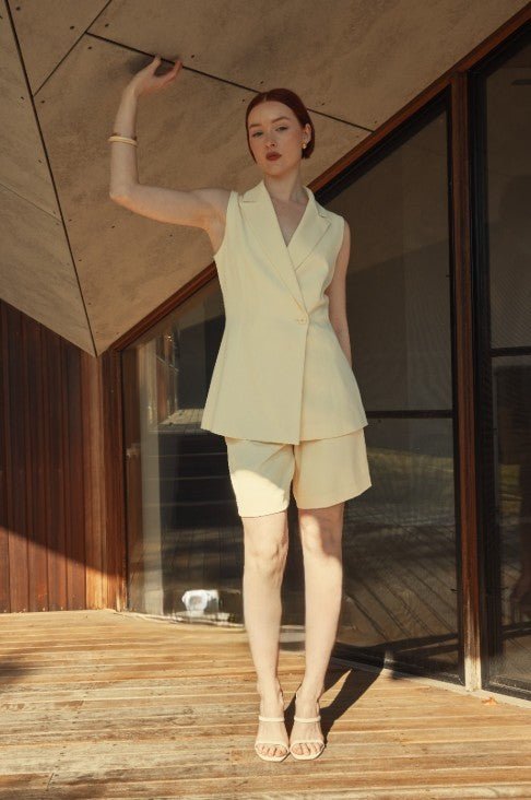 Front view of the Clare Shorts Two Piece Set showcasing the lightweight, elegant fabric movement.