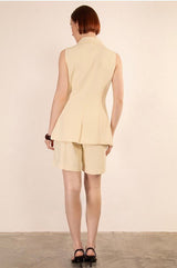 Back view of the Clara Vest and Shorts Two Piece Set highlighting the vest's clean tailoring and short hemline.