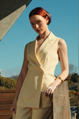 Side view of the Clara Vest and Shorts Two Piece Set showing the sleek structured fit.