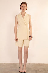 Front view of the Clara Vest and Shorts Two Piece Set styled with heels for an elegant look.