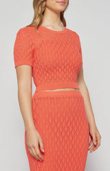 Crochet Knit Top and Maxi Skirt Set with Slip Cami Lining - Coral - Go - Dolly