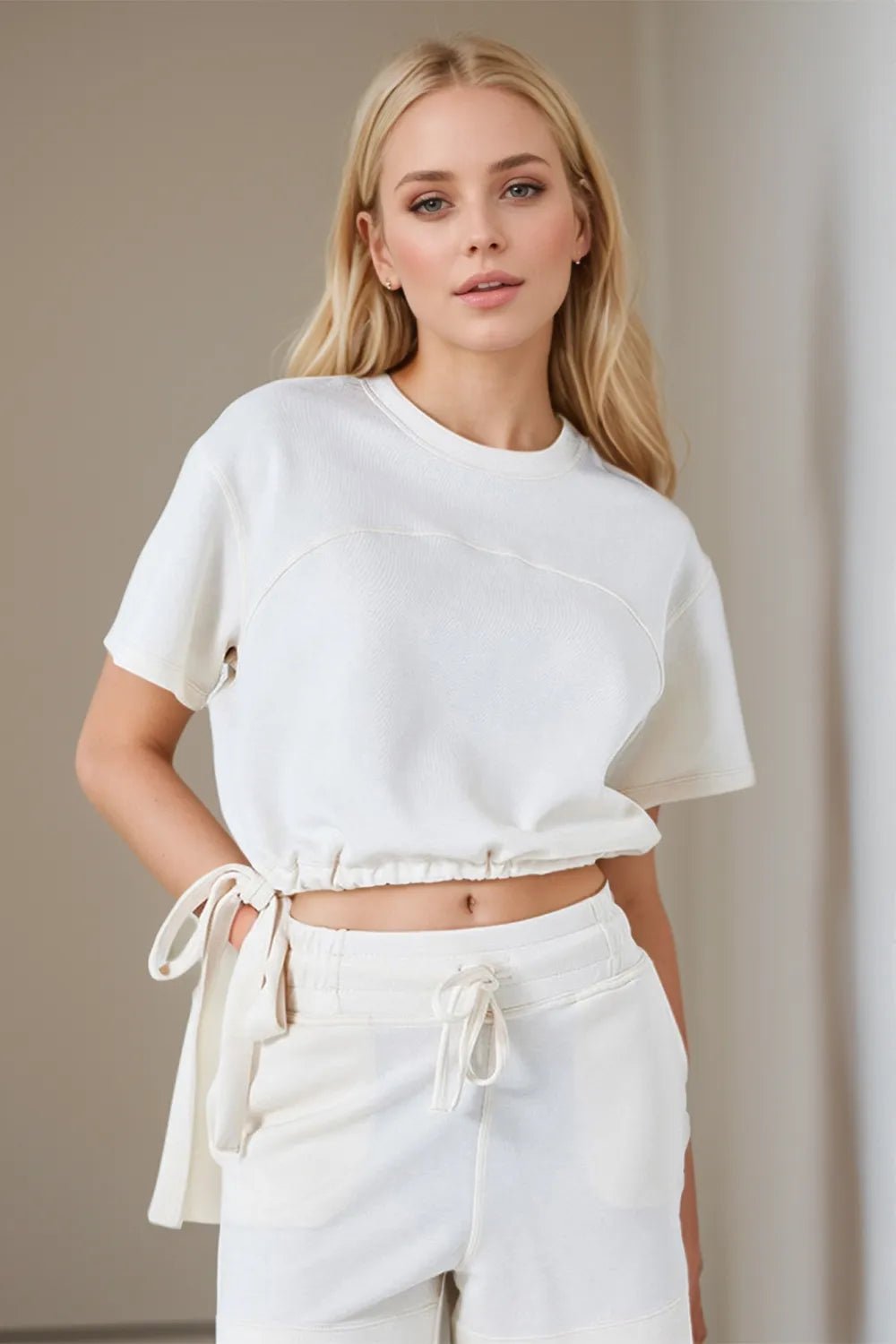 Cuba Drawstring Cropped Top - White - Go - Dolly
