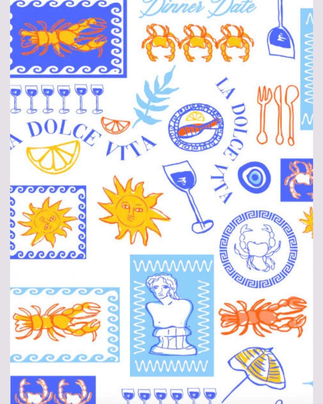 Flat lay of the Dinner Date Two Piece Set showing exclusive hand-sketched 'La Dolce Vita' print.