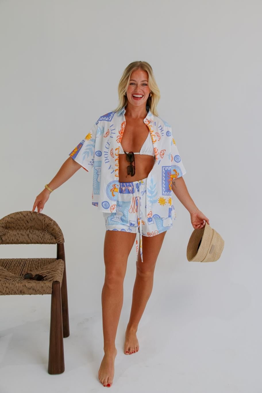 Full-length image of the Dinner Date Two Piece Set styled casually for summer.