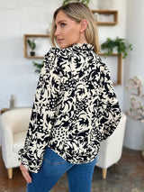 Double Take Full Size Printed Ruffle Trim Balloon Sleeve Shirt - Go - Dolly