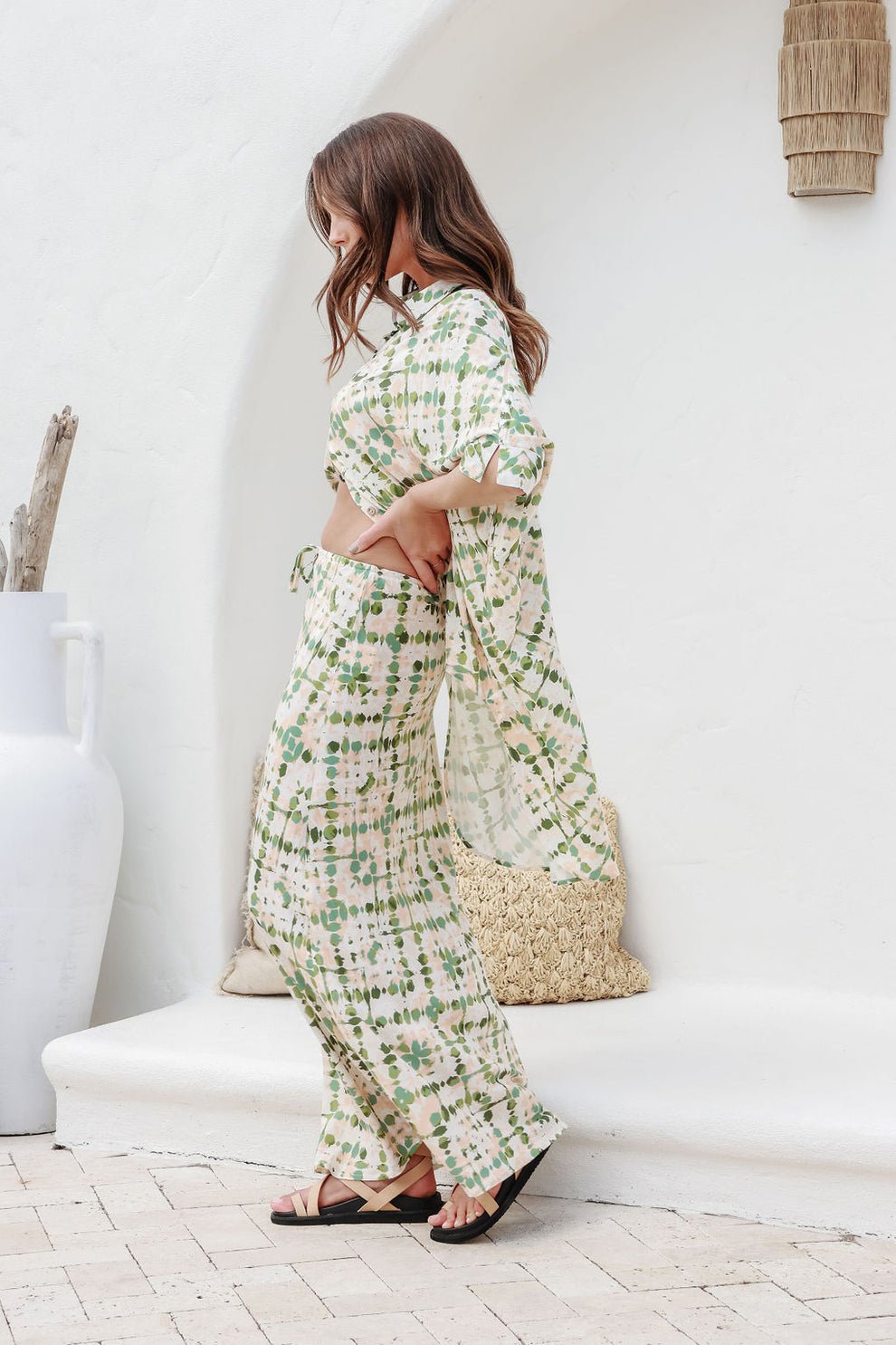 Side profile of the Echo Slip Skirt set, highlighting the skirt's flowy cut and lightweight movement.