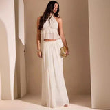 Full front view of the Eden Set showcasing the tiered halter top and maxi skirt