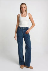Elina Straight Leg Jeans - Mid Blue - Go-Dolly