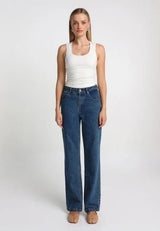 Elina Straight Leg Jeans - Mid Blue - Go-Dolly