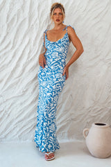 Ermes Maxi Slip Dress - Blue Print - Go-Dolly