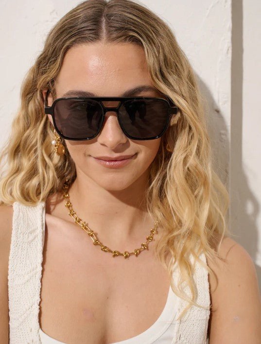 Eyelet Aviator Sunglasses - Black - Go - Dolly