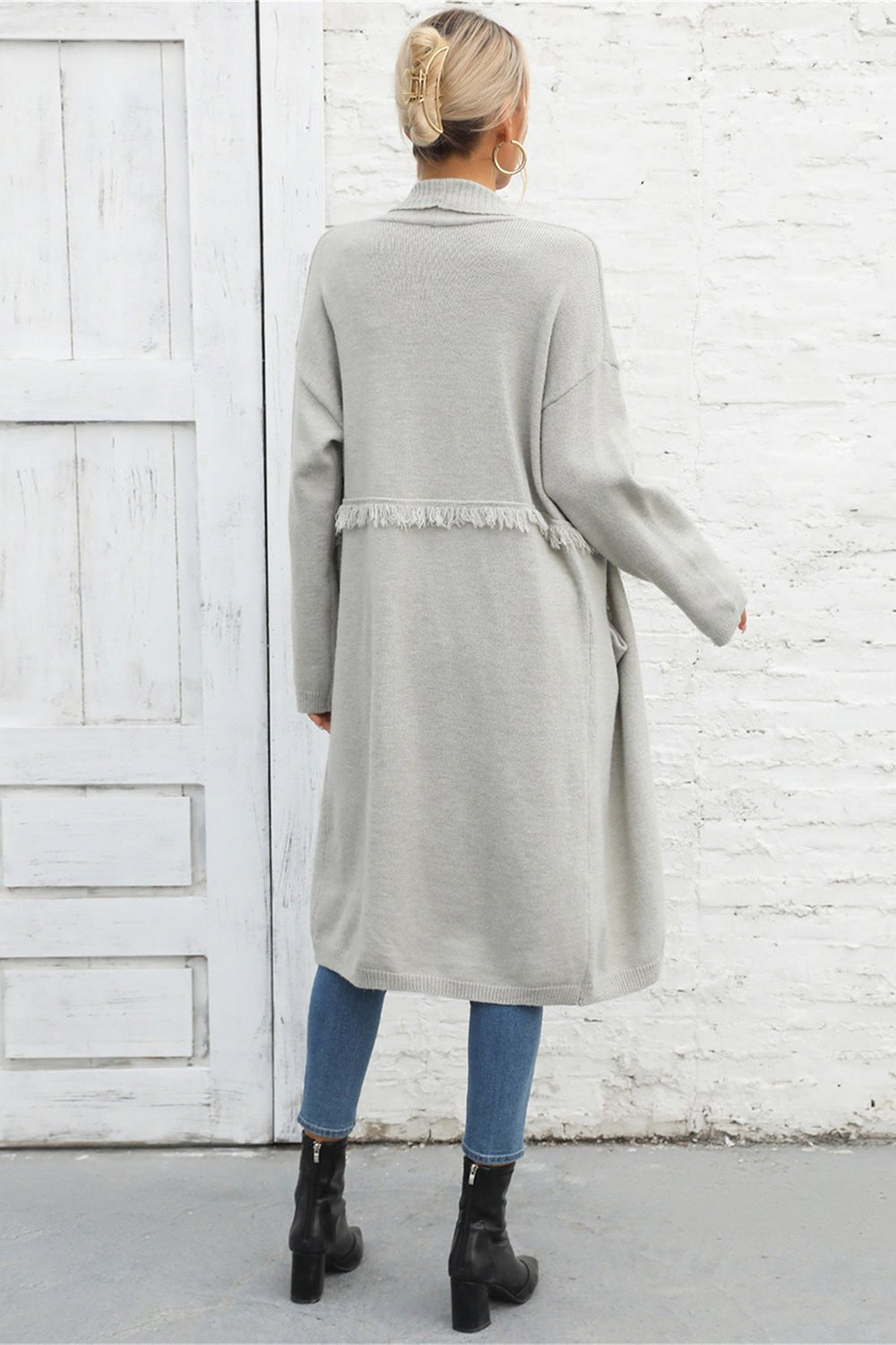 Harper Longline Fringe Cardigan - Light Blue - Go-Dolly