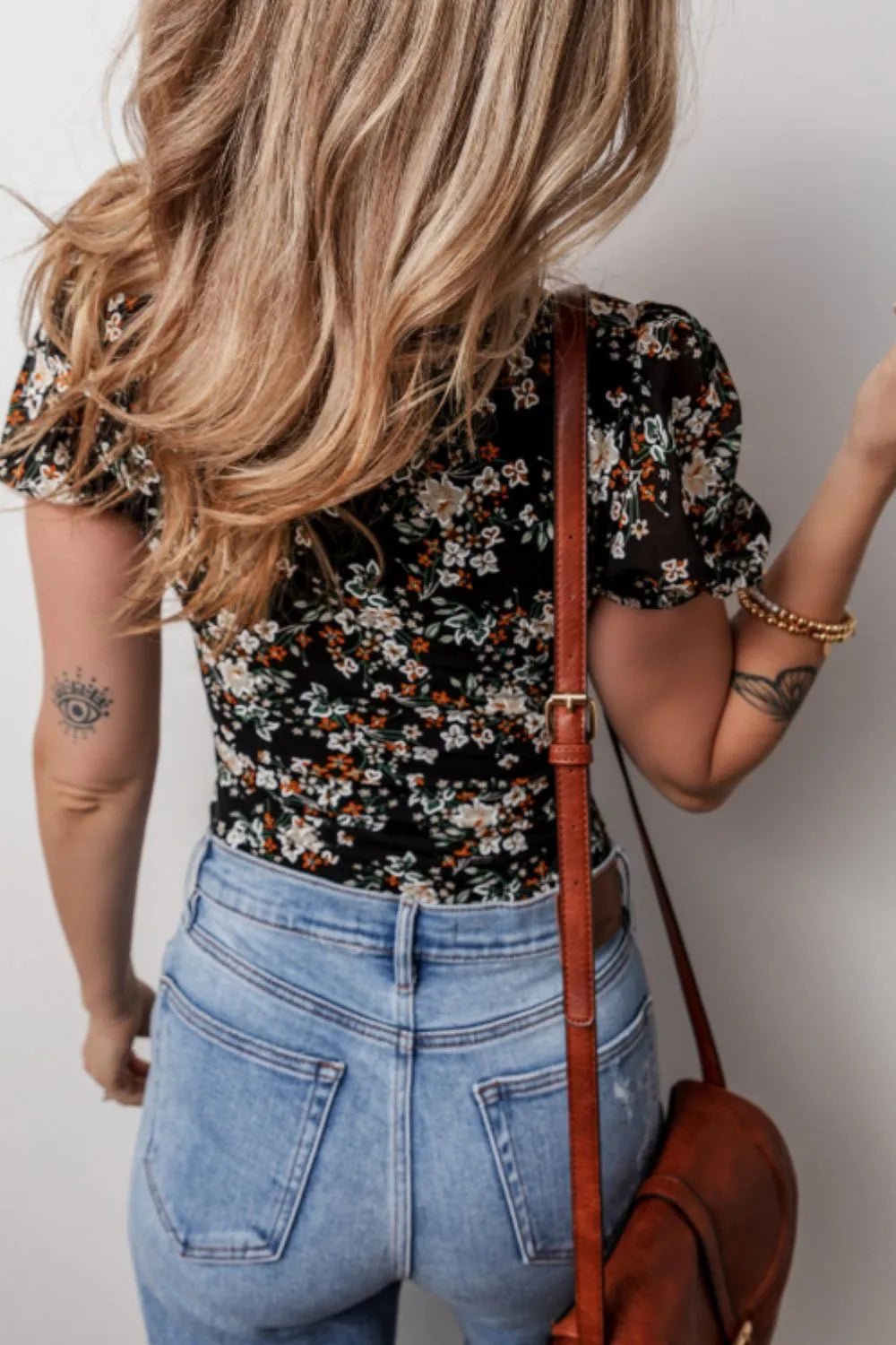 Hollie Floral Print Bodysuit - Black - Go - Dolly