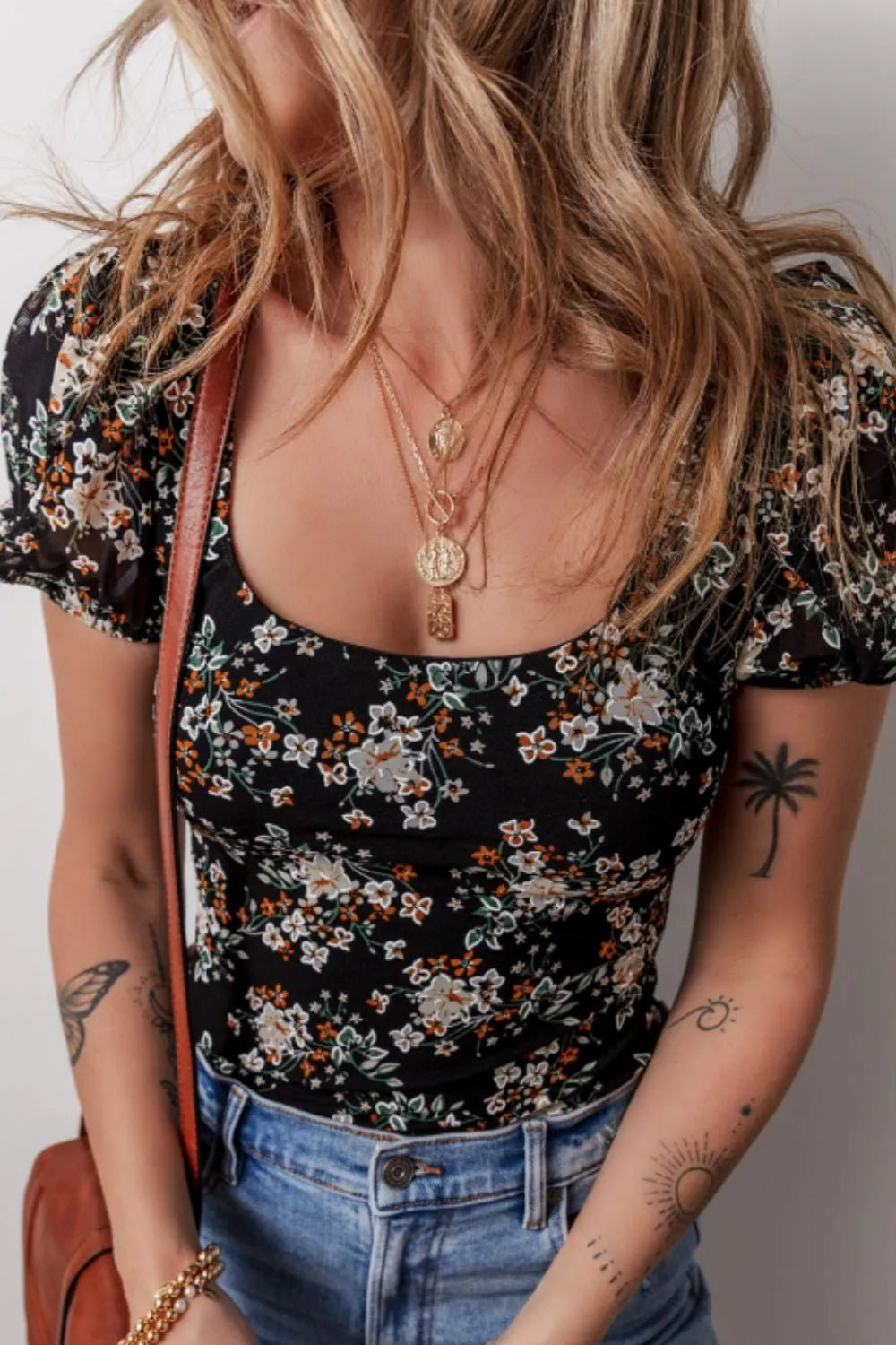 Hollie Floral Print Bodysuit - Black - Go - Dolly