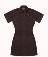 Hunter Denim Mini Dress - Chocolate Brown - Go-Dolly