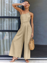 New casual, comfortable and refreshing sleeveless waistless backless loose wide-leg jumpsuit