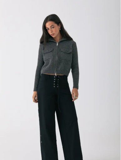 Ivy Neck Cardigan - Grey - Go - Dolly