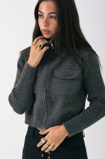 Ivy Neck Cardigan - Grey - Go - Dolly