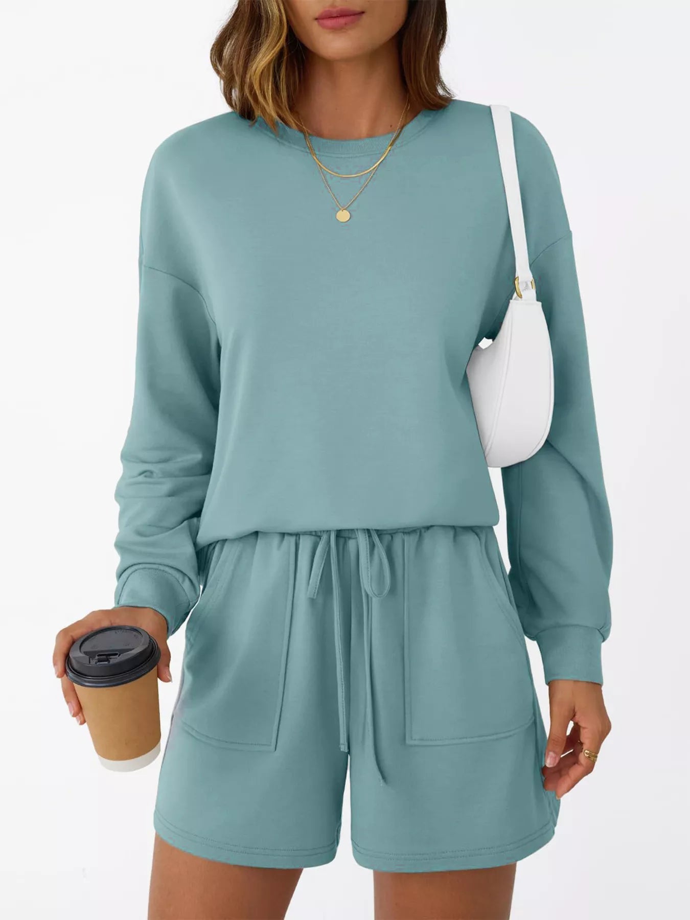 Kara Long Sleeve Top and Shorts Set - Turquoise - Go - Dolly