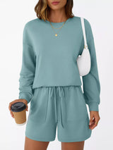 Kara Long Sleeve Top and Shorts Set - Turquoise - Go - Dolly