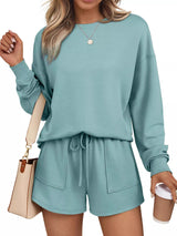 Kara Long Sleeve Top and Shorts Set - Turquoise - Go - Dolly