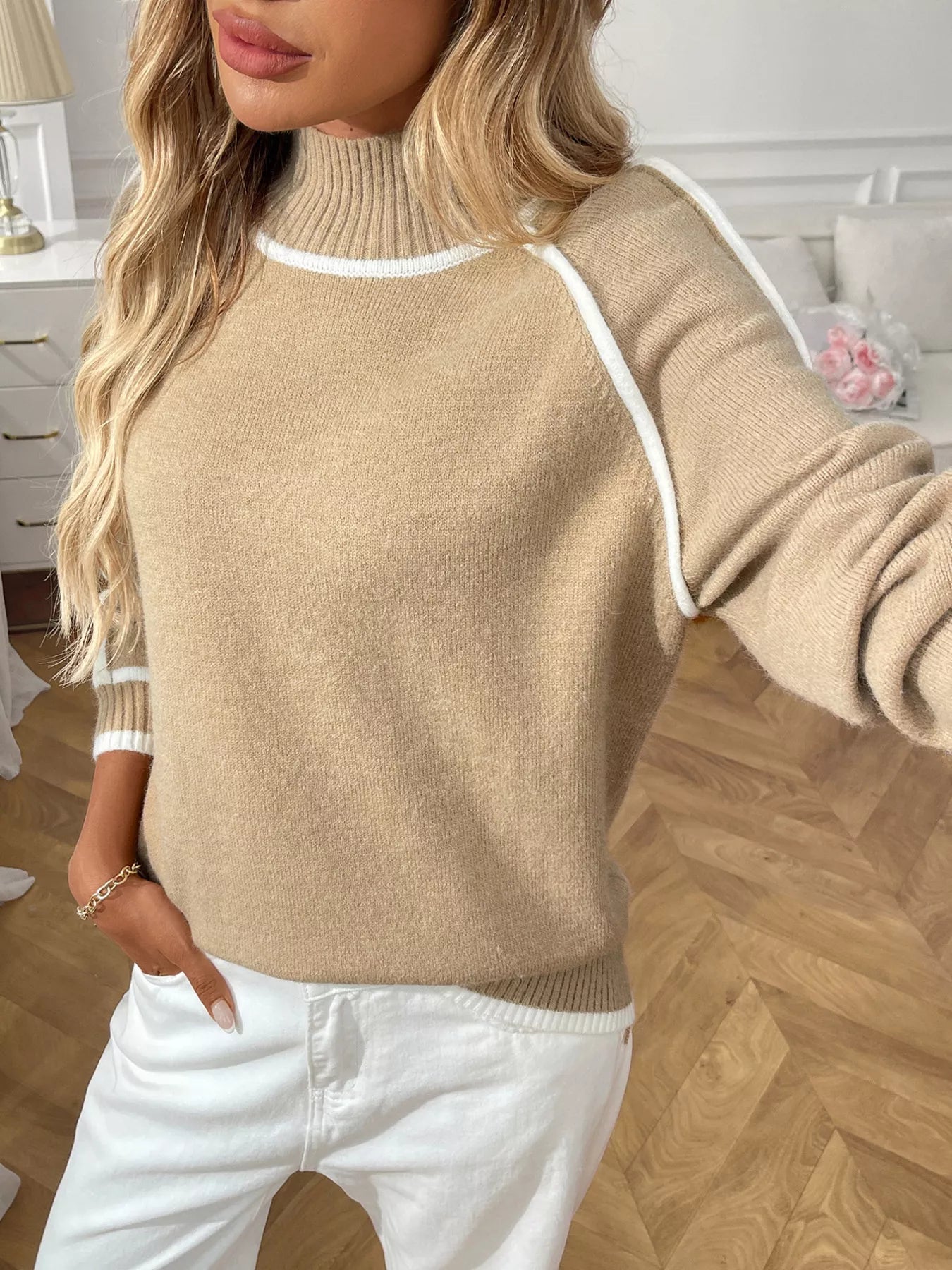 Kiera Turtleneck Long Sleeve Sweater - Khaki - Go - Dolly