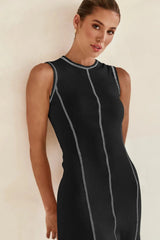 Lanara Contrast Stitching Maxi Dress - Black - Go - Dolly