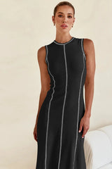 Lanara Contrast Stitching Maxi Dress - Black - Go - Dolly