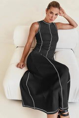 Lanara Contrast Stitching Maxi Dress - Black - Go - Dolly