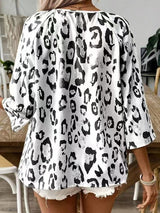 Leopard print V - neck gathered three - quarter sleeve shirt - Go - Dolly
