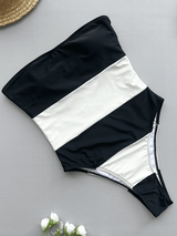 Lexie Striped Strapless One Piece Swimsuit - Black & White - Go - Dolly